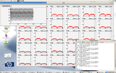 2010年11月にPF BL16で行われたテスト実験の際のスクリーンショット。MCP30chのオンラインモニターおよびビーム強度のヒストグラム。